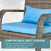 Outsunny - Patio Wicker Adirondack Chair, Outdoor PE Rattan Fire Pit Chair, Muskoka Chair w/ Soft Cushions, Tall Curved Backrest and Comfortable Armrests for Deck Garden, Blue