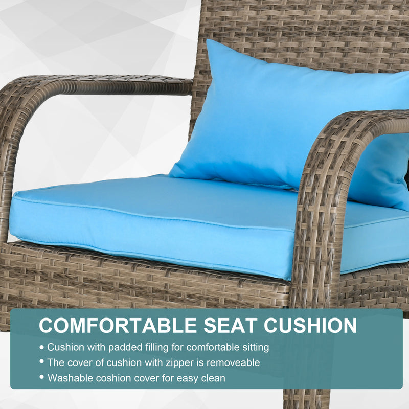 Outsunny - Patio Wicker Adirondack Chair, Outdoor PE Rattan Fire Pit Chair, Muskoka Chair w/ Soft Cushions, Tall Curved Backrest and Comfortable Armrests for Deck Garden, Blue