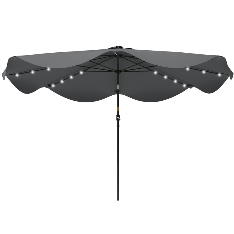 Outsunny - Solar Patio Umbrella with LED and Tilt, Outdoor Market Table Umbrella Parasol with Crank, 10 x 10 ft, Dark Grey