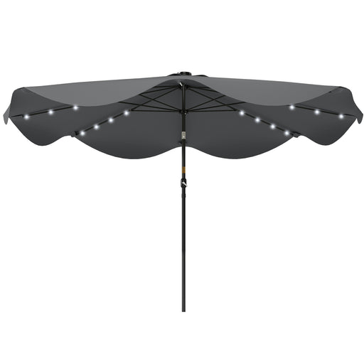 Outsunny - Solar Patio Umbrella with LED and Tilt, Outdoor Market Table Umbrella Parasol with Crank, 10 x 10 ft, Dark Grey