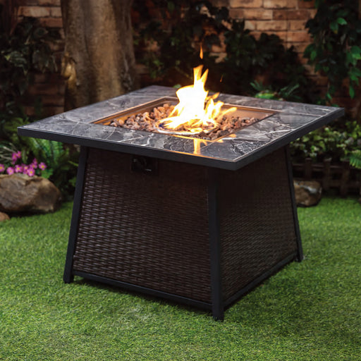 Deko Living - 35 Inch Square Outdoor Propane Gas Fire Pit Table 50,000 BTU Heater with Lava Rock Filler