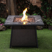 Deko Living - 35 Inch Square Outdoor Propane Gas Fire Pit Table 50,000 BTU Heater with Lava Rock Filler