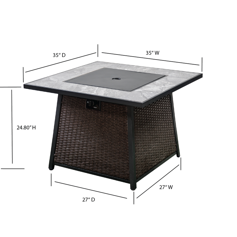 Deko Living - 35 Inch Square Outdoor Propane Gas Fire Pit Table 50,000 BTU Heater with Lava Rock Filler