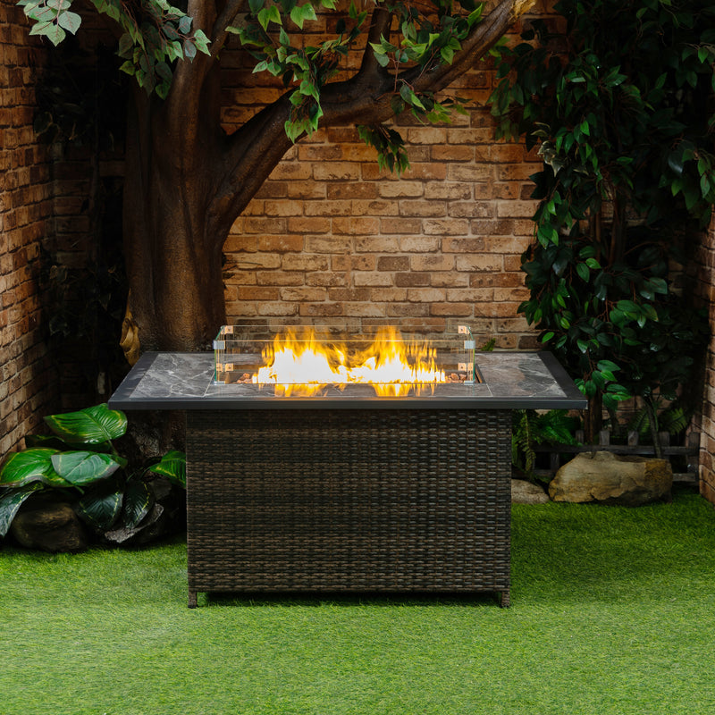 Deko Living - 52 Inch Rectangular Outdoor Propane Gas Fire Pit Table 50,000 BTU Heater with Lava Rock Filler