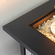 Deko Living - 42 Inch Rectangular Outdoor Propane Gas Fire Pit Table 50,000 BTU Heater with Glass Bead Filler and Ice Bucket