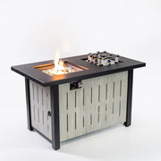 Deko Living - 42 Inch Rectangular Outdoor Propane Gas Fire Pit Table 50,000 BTU Heater with Glass Bead Filler and Ice Bucket