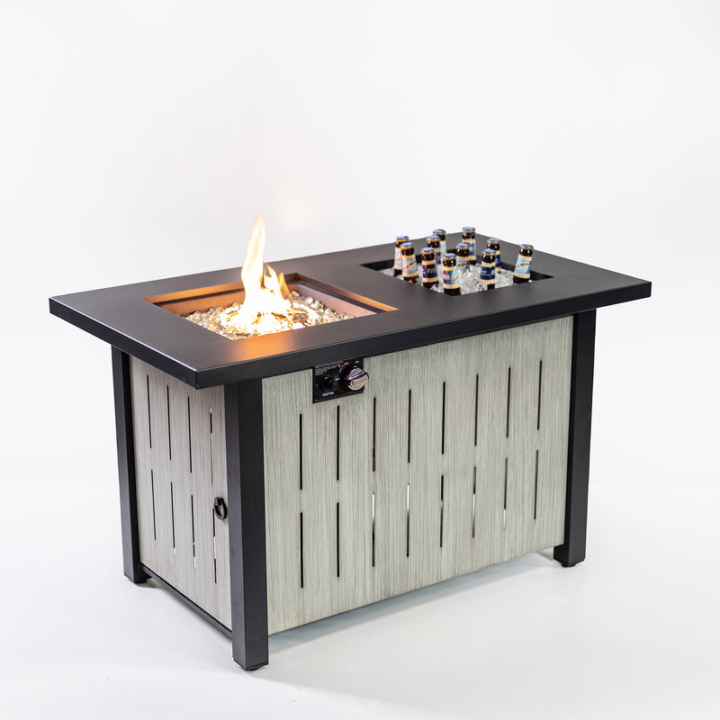 Deko Living - 42 Inch Rectangular Outdoor Propane Gas Fire Pit Table 50,000 BTU Heater with Glass Bead Filler and Ice Bucket