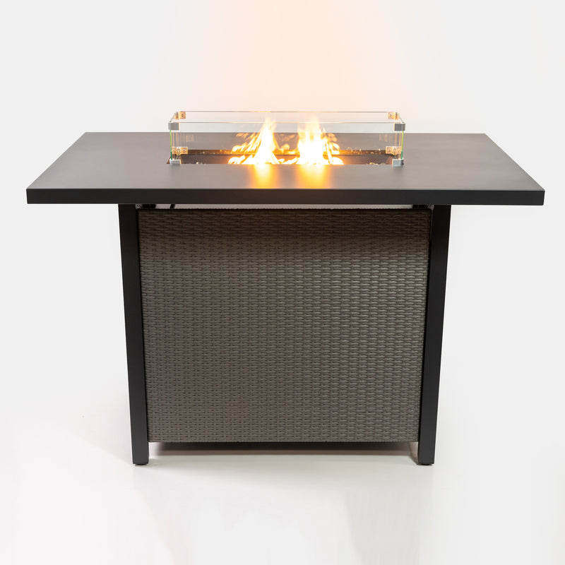 Deko Living - 55 Inch Rectangular Outdoor Propane Gas Fire Pit Barstool Table 40,000 BTU with Glass Bead Filler