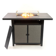 Deko Living - 55 Inch Rectangular Outdoor Propane Gas Fire Pit Barstool Table 40,000 BTU with Glass Bead Filler