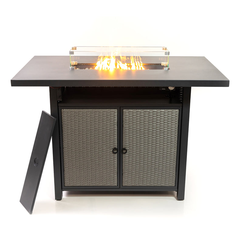 Deko Living - 55 Inch Rectangular Outdoor Propane Gas Fire Pit Barstool Table 40,000 BTU with Glass Bead Filler