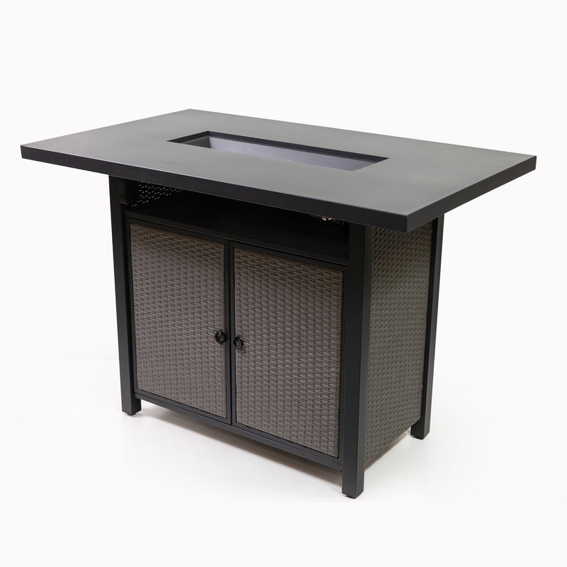 Deko Living - 55 Inch Rectangular Outdoor Propane Gas Fire Pit Barstool Table 40,000 BTU with Glass Bead Filler