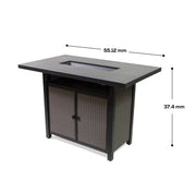 Deko Living - 55 Inch Rectangular Outdoor Propane Gas Fire Pit Barstool Table 40,000 BTU with Glass Bead Filler