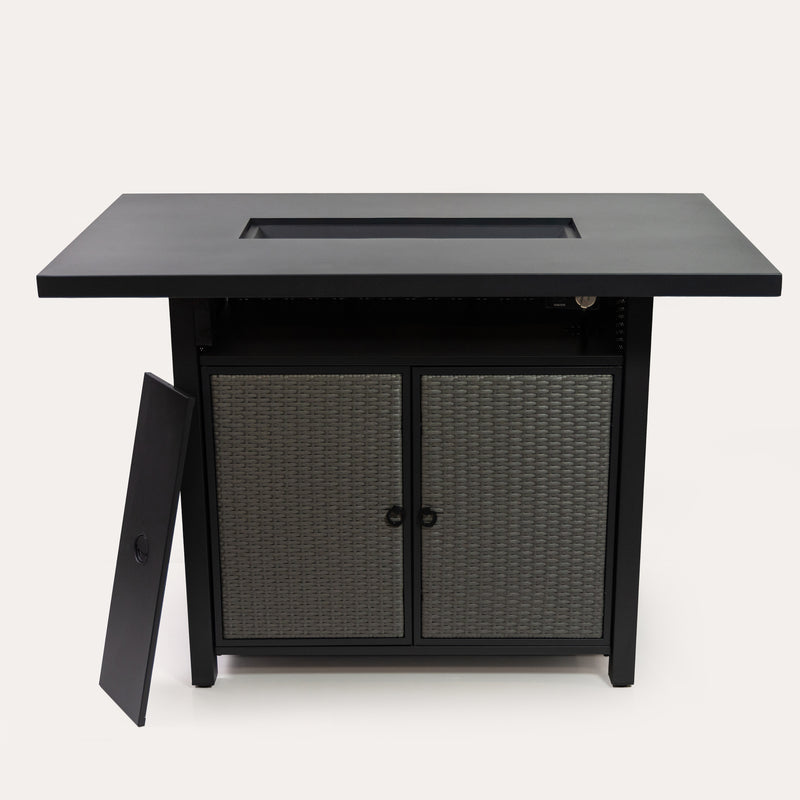 Deko Living - 55 Inch Rectangular Outdoor Propane Gas Fire Pit Barstool Table 40,000 BTU with Glass Bead Filler