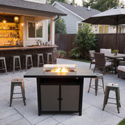 Deko Living - 55 Inch Rectangular Outdoor Propane Gas Fire Pit Barstool Table 40,000 BTU with Glass Bead Filler