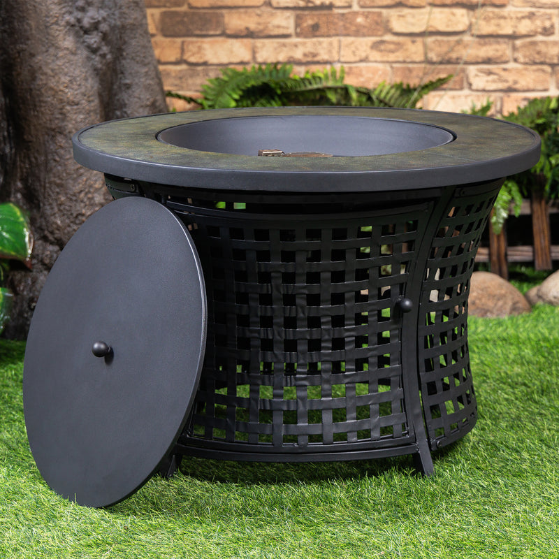Deko Living - Round Outdoor Propane Gas Fire Pit Table 8,000 BTU Propane with Lava Rock Filler