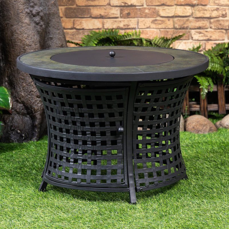 Deko Living - Round Outdoor Propane Gas Fire Pit Table 8,000 BTU Propane with Lava Rock Filler