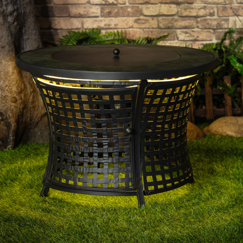 Deko Living - Round Outdoor Propane Gas Fire Pit Table 8,000 BTU Propane with Lava Rock Filler