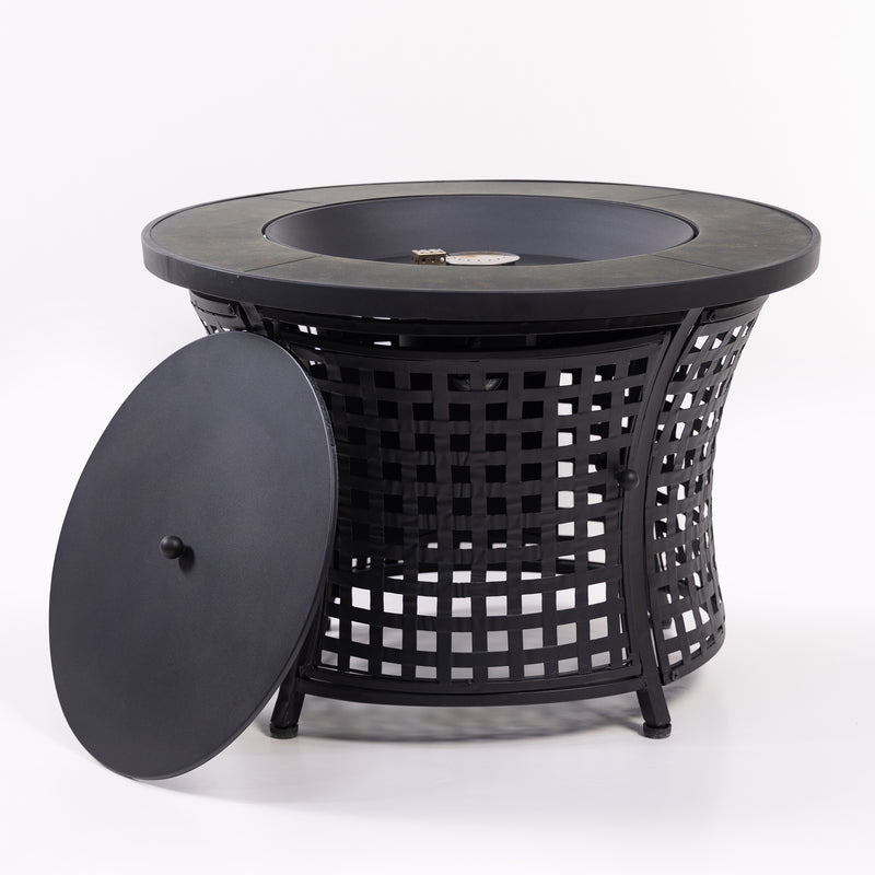 Deko Living - Round Outdoor Propane Gas Fire Pit Table 8,000 BTU Propane with Lava Rock Filler