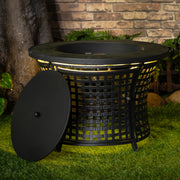 Deko Living - Round Outdoor Propane Gas Fire Pit Table 8,000 BTU Propane with Lava Rock Filler