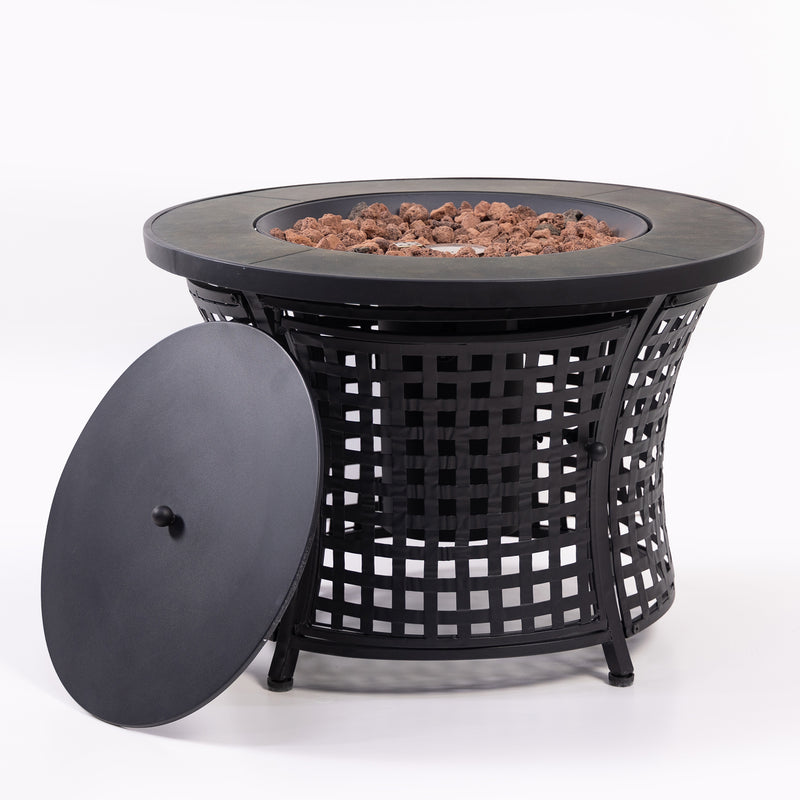 Deko Living - Round Outdoor Propane Gas Fire Pit Table 8,000 BTU Propane with Lava Rock Filler