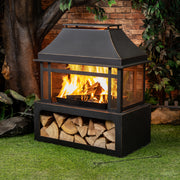Deko Living - 40 Inch Rectangular Outdoor Metal Wood Burning Fireplace with Log Storage and Poker