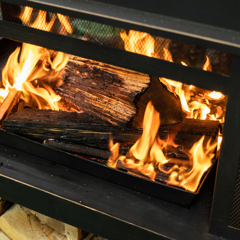 Deko Living - 40 Inch Rectangular Outdoor Metal Wood Burning Fireplace with Log Storage and Poker