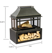 Deko Living - 40 Inch Rectangular Outdoor Metal Wood Burning Fireplace with Log Storage and Poker