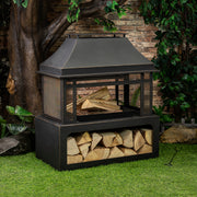 Deko Living - 40 Inch Rectangular Outdoor Metal Wood Burning Fireplace with Log Storage and Poker
