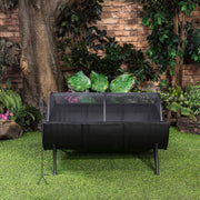 Deko Living - 35 Inch Rectangular Outdoor Metal Wood Burning Barrel Firepit with Screen Lid and Poker