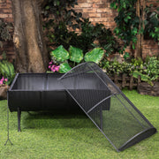 Deko Living - 35 Inch Rectangular Outdoor Metal Wood Burning Barrel Firepit with Screen Lid and Poker