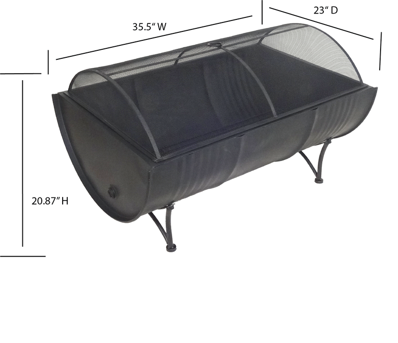 Deko Living - 35 Inch Rectangular Outdoor Metal Wood Burning Barrel Firepit with Screen Lid and Poker