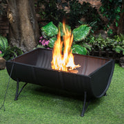 Deko Living - 35 Inch Rectangular Outdoor Metal Wood Burning Barrel Firepit with Screen Lid and Poker
