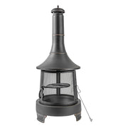 Deko Living - 30 Inch Diameter Outdoor Steel Wood Burning Chimney Firepit with Cast Iron Cooking Grill and Poker