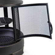 Deko Living - 30 Inch Diameter Outdoor Steel Wood Burning Chimney Firepit with Cast Iron Cooking Grill and Poker