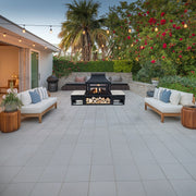 Deko Living - 80 Inch Rectangular Outdoor Steel Wood Burning Fireplace with Log Storage, Poker and Side Tables