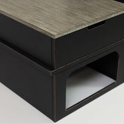 Deko Living - 80 Inch Rectangular Outdoor Steel Wood Burning Fireplace with Log Storage, Poker and Side Tables