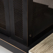 Deko Living - 80 Inch Rectangular Outdoor Steel Wood Burning Fireplace with Log Storage, Poker and Side Tables