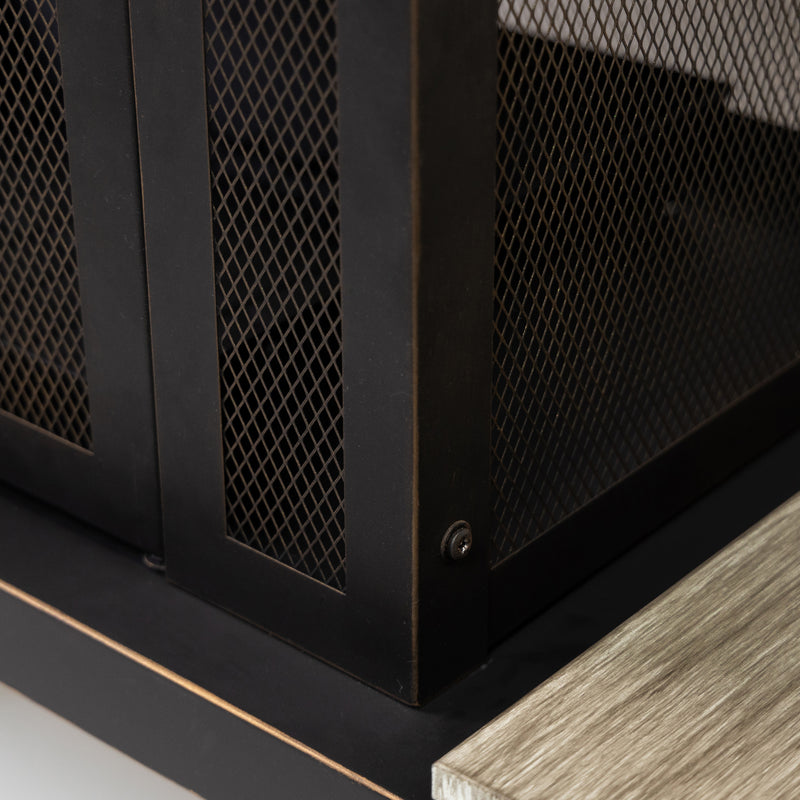 Deko Living - 80 Inch Rectangular Outdoor Steel Wood Burning Fireplace with Log Storage, Poker and Side Tables