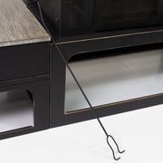 Deko Living - 80 Inch Rectangular Outdoor Steel Wood Burning Fireplace with Log Storage, Poker and Side Tables