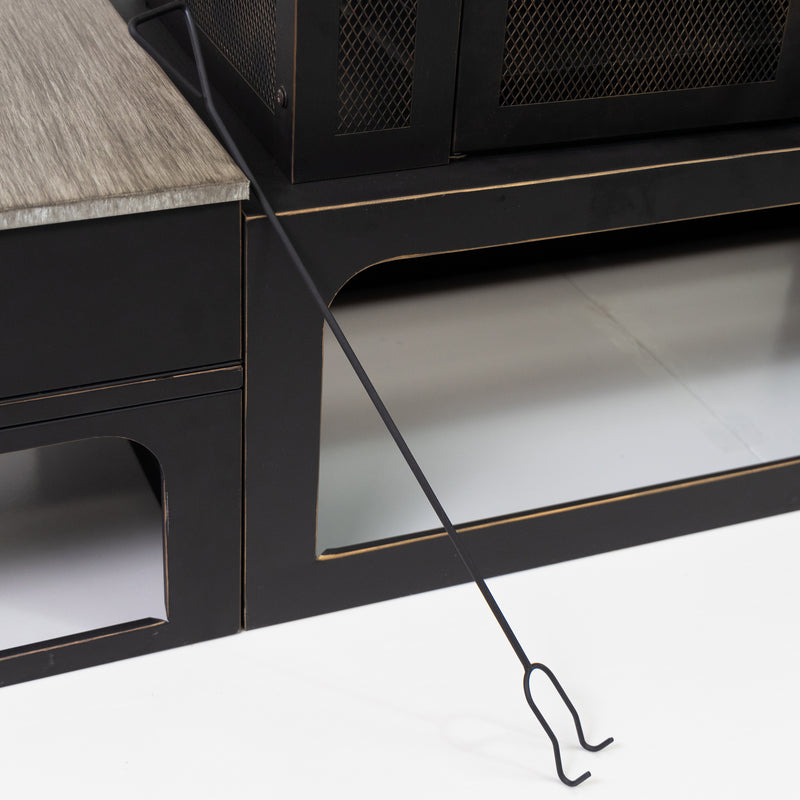Deko Living - 80 Inch Rectangular Outdoor Steel Wood Burning Fireplace with Log Storage, Poker and Side Tables