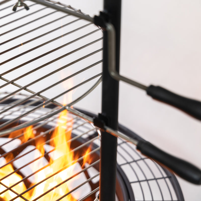 Deko Living - 33 Inch Diameter Outdoor Steel Wood Burning Fire Pit with 2 Cooking Grills, Rotisserie and Poker