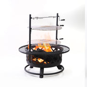 Deko Living - 33 Inch Diameter Outdoor Steel Wood Burning Fire Pit with 2 Cooking Grills, Rotisserie and Poker
