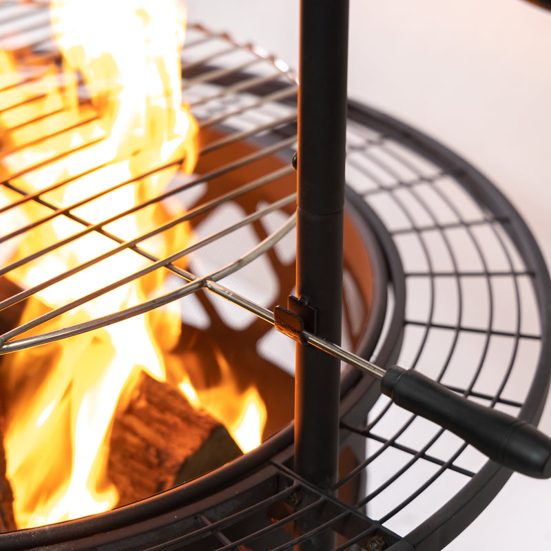 Deko Living - 33 Inch Diameter Outdoor Steel Wood Burning Fire Pit with 2 Cooking Grills, Rotisserie and Poker