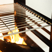 Deko Living - 26" Square Outdoor Steel Wood Burning Fireplace with Cast Iron Cooking Grill, Log Storage and Poker