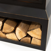 Deko Living - 26" Square Outdoor Steel Wood Burning Fireplace with Cast Iron Cooking Grill, Log Storage and Poker
