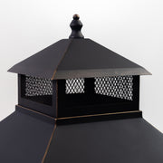 Deko Living - 26" Square Outdoor Steel Wood Burning Fireplace with Cast Iron Cooking Grill, Log Storage and Poker