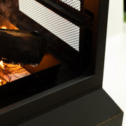 Deko Living - 26" Square Outdoor Steel Wood Burning Fireplace with Cast Iron Cooking Grill, Log Storage and Poker