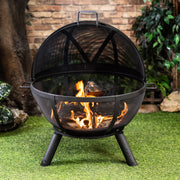 Deko Living - 34 Inch Diameter Outdoor Steel Wood Burning Sphere Fire Pit with Screen Lid and Poker