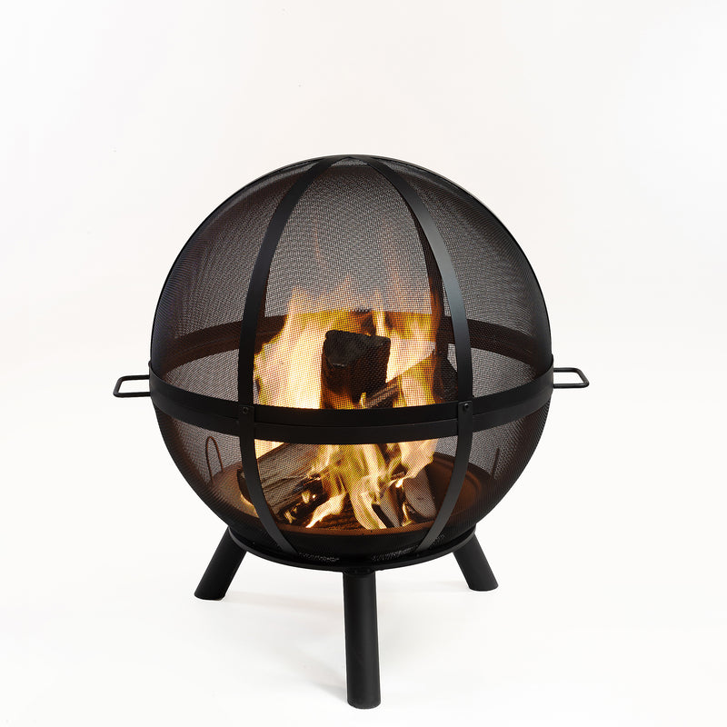 Deko Living - 34 Inch Diameter Outdoor Steel Wood Burning Sphere Fire Pit with Screen Lid and Poker