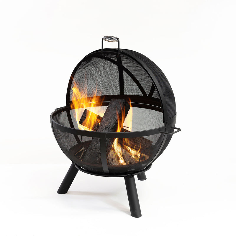 Deko Living - 34 Inch Diameter Outdoor Steel Wood Burning Sphere Fire Pit with Screen Lid and Poker